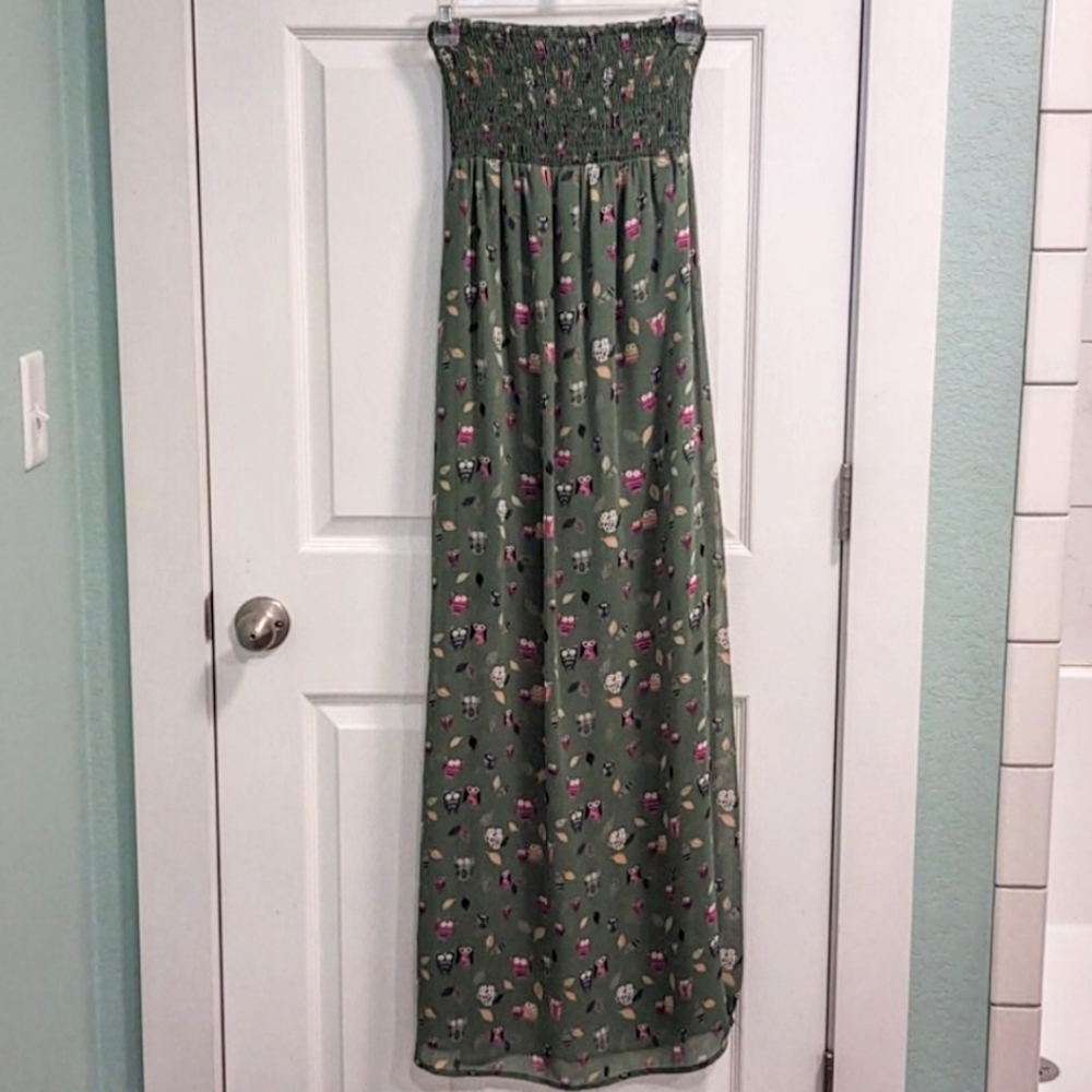 Strapless Owl Dress with Sheer Overlay